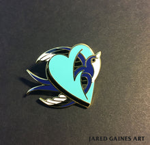 Load image into Gallery viewer, swallow and heart tattoo flash pin