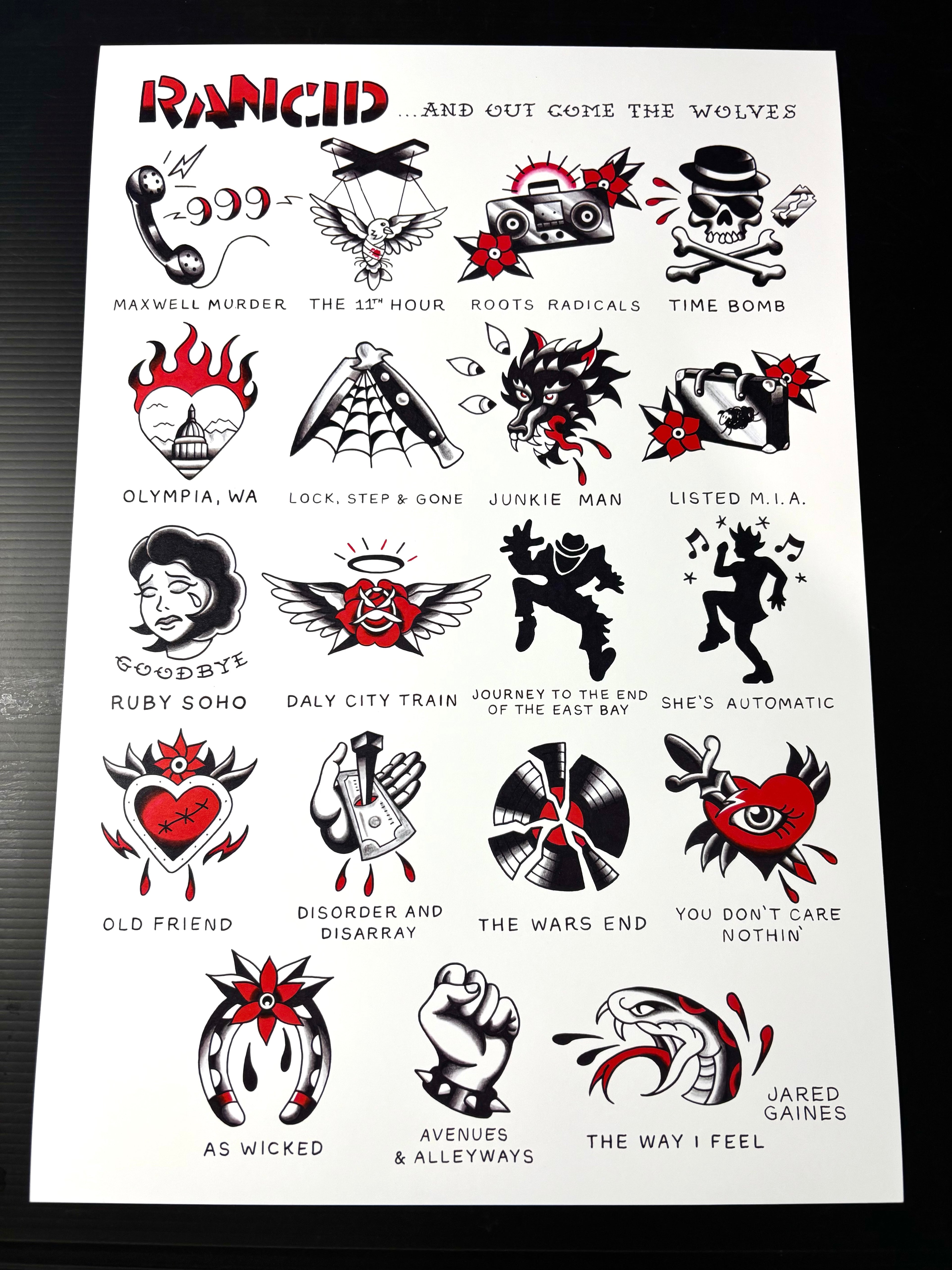 Rancid Tattoo Flash | and Out Come the Wolves
