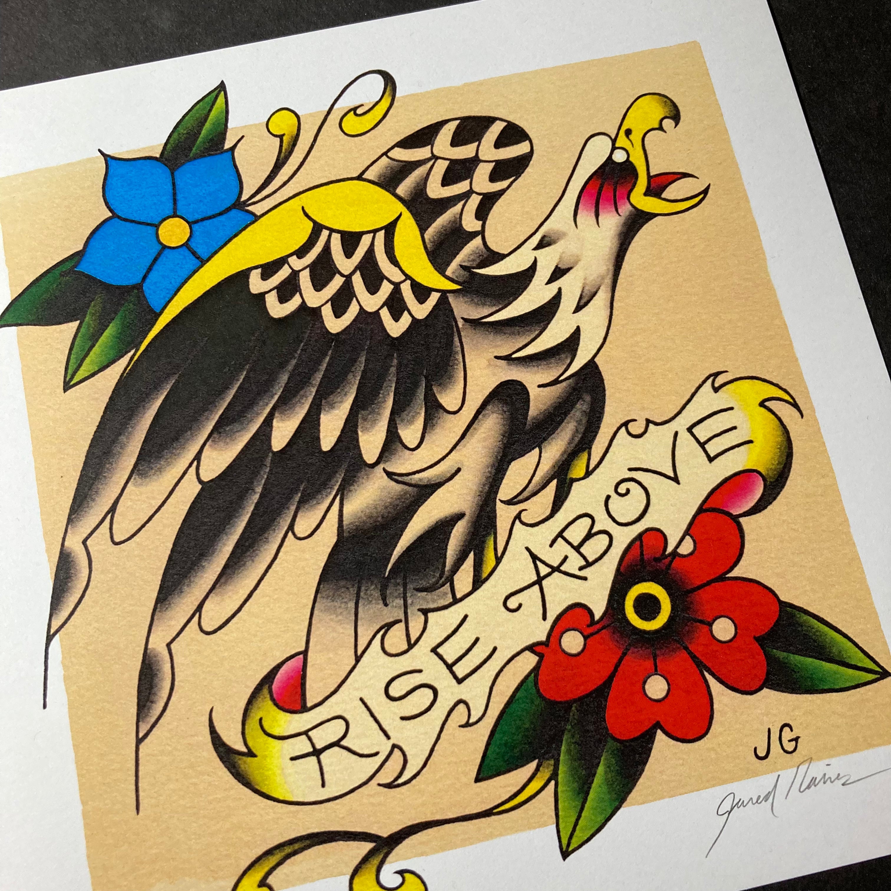 Rise Above Eagle Tattoo Flash - Jared Gaines Art