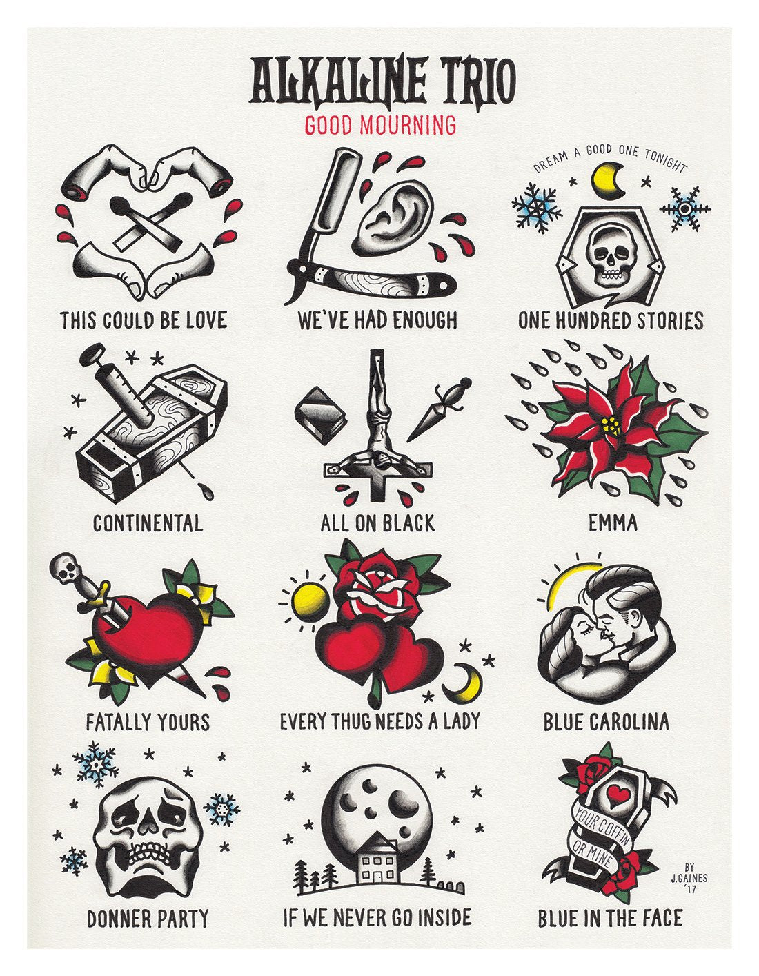 Alkaline Trio Good Mourning Tattoo Flash - Jared Gaines Art