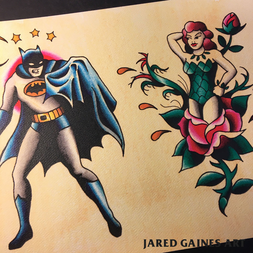 Batman and Poison Ivy Tattoo Flash - Jared Gaines Art