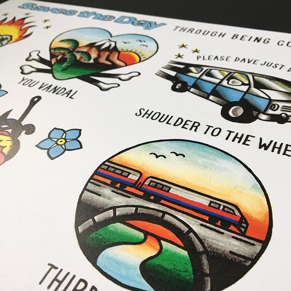 Saves the Day - Through Being Cool Tattoo Flash - Jared Gaines Art
