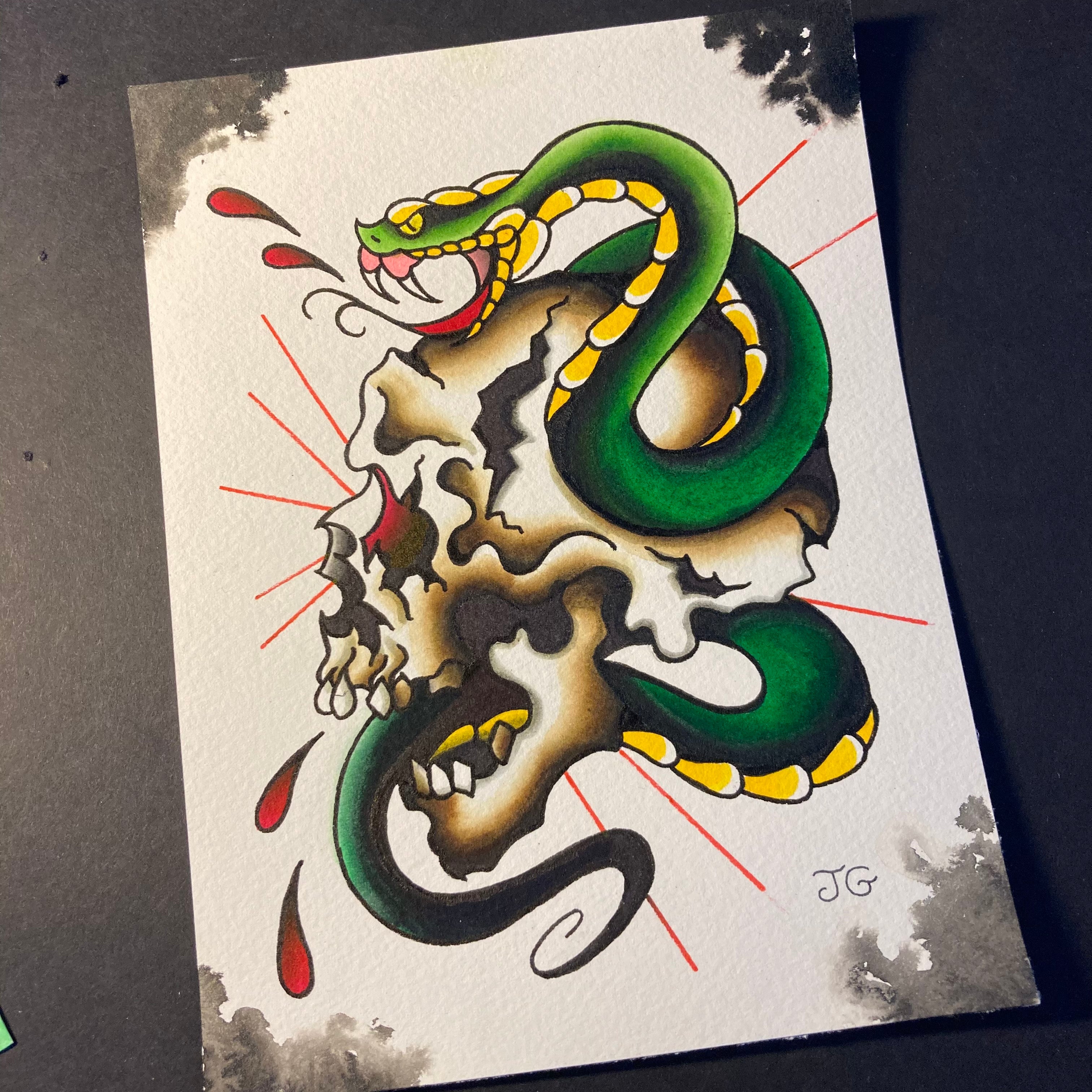 Skull and snake - Jared Gaines Art