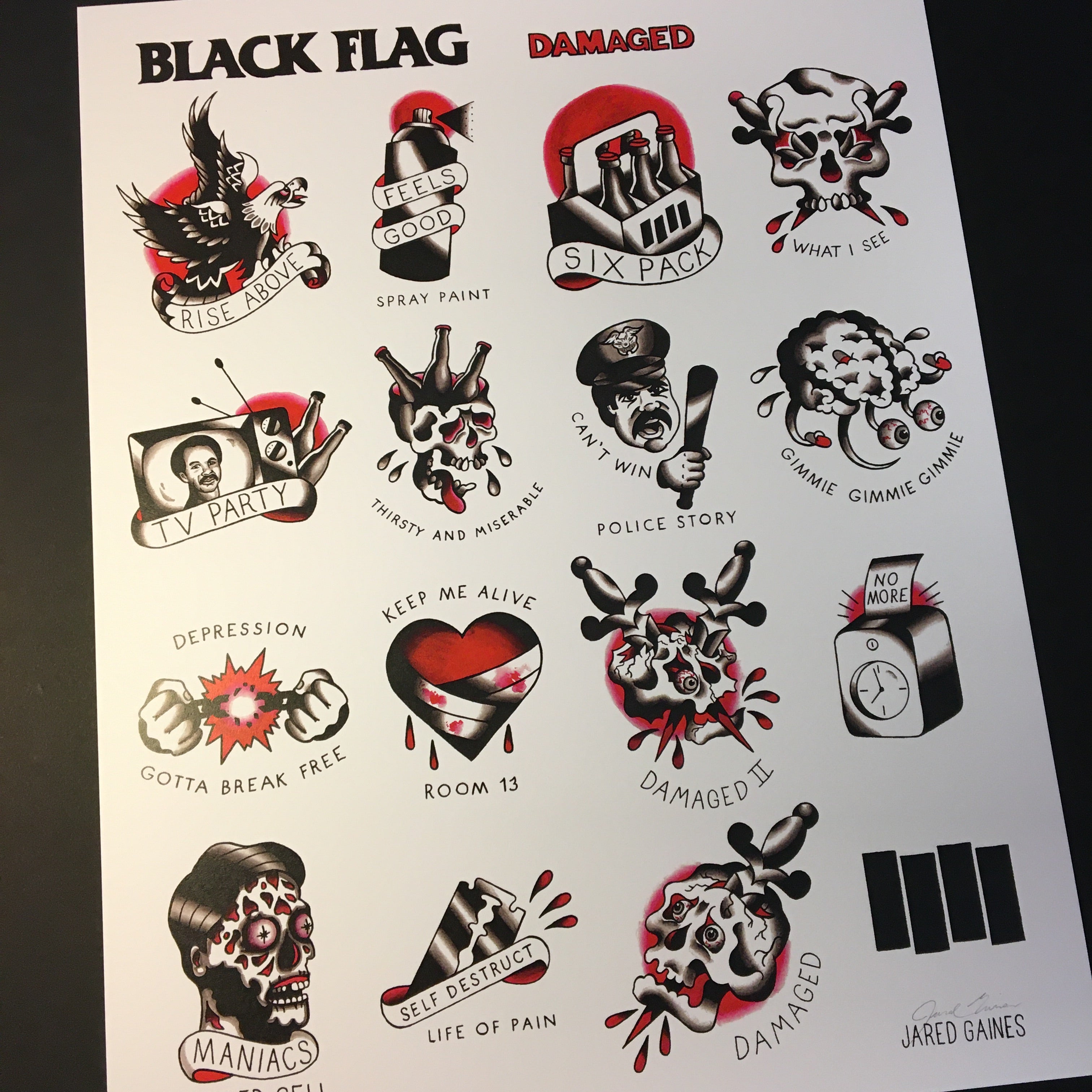Black Flag Tattoo Flash | Damaged - Jared Gaines Art