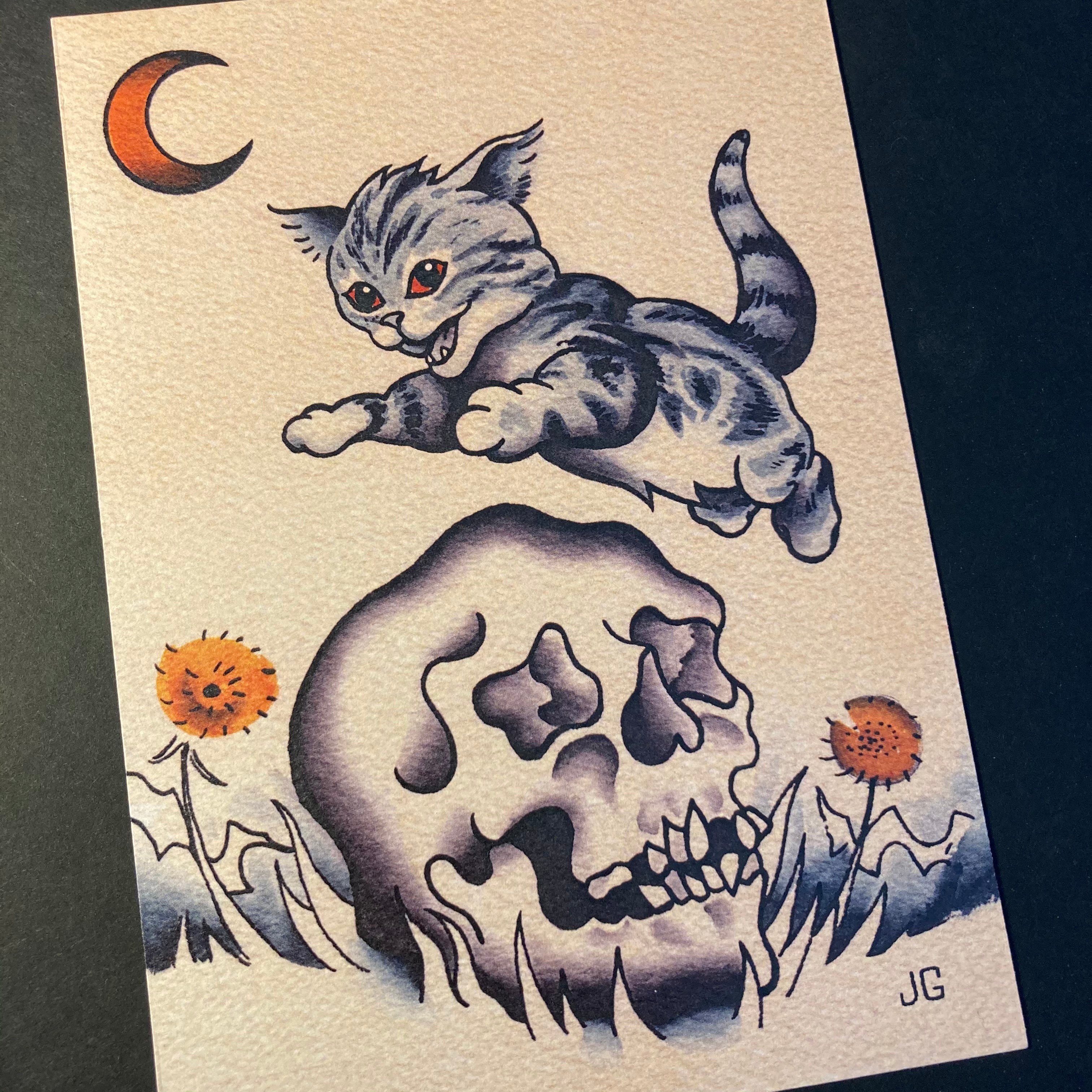 Kitten and Skull Print - Jared Gaines Art