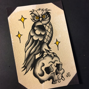 Owl and Skull - Jared Gaines Art