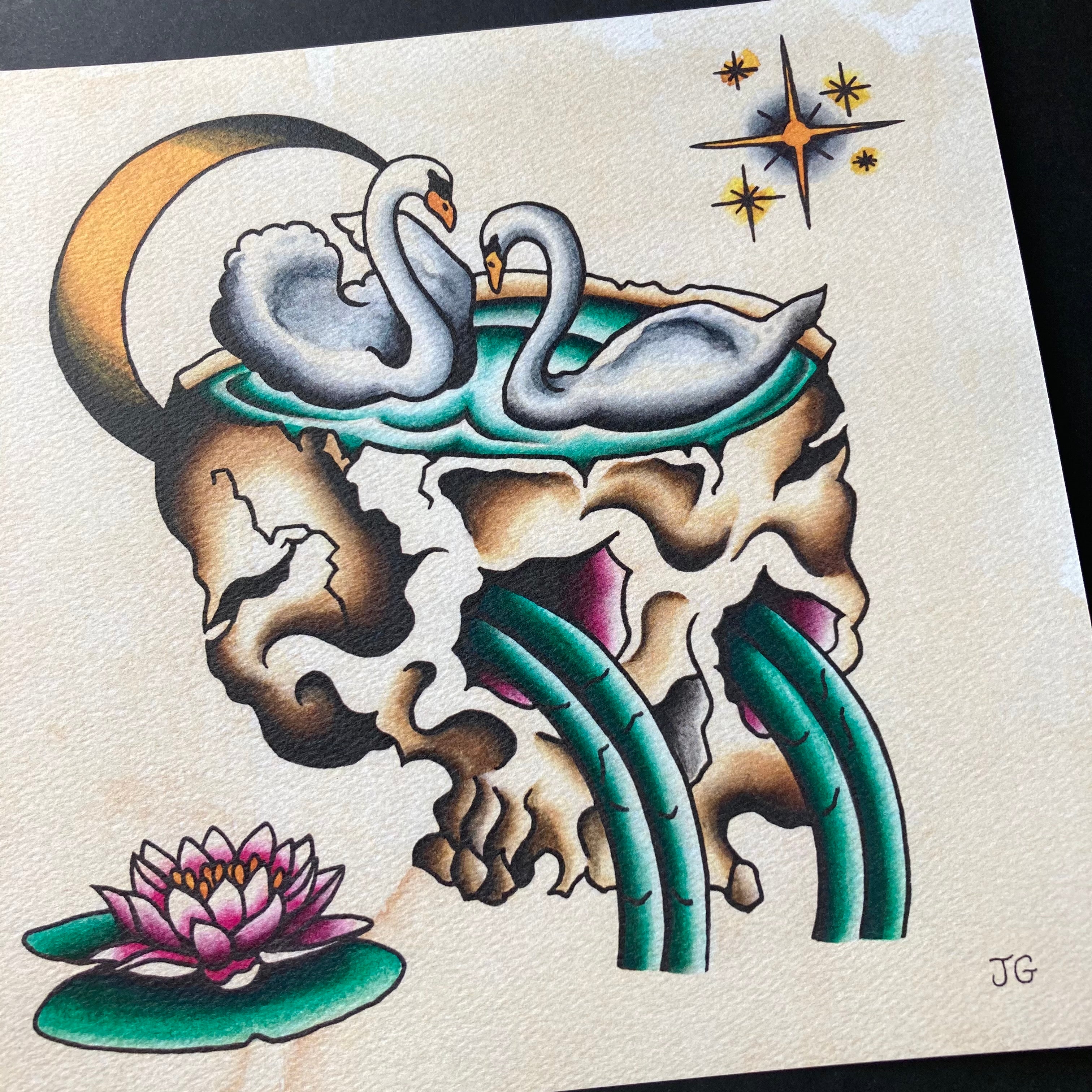 Skull and Swans Print - Jared Gaines Art