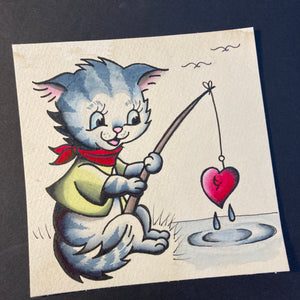 Kitten Fishing Valentine Painting