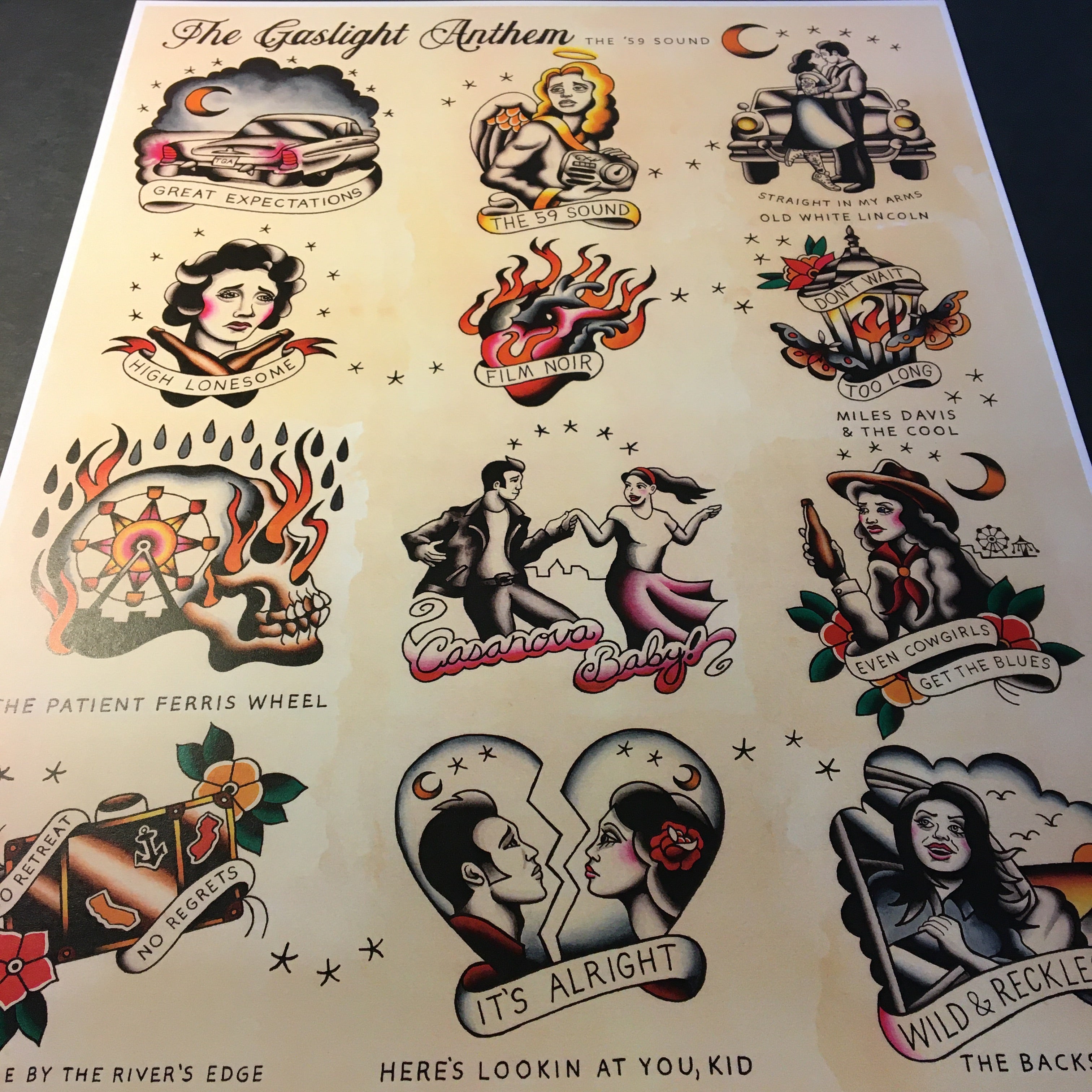 The Gaslight Anthem Tattoo Flash - Jared Gaines Art