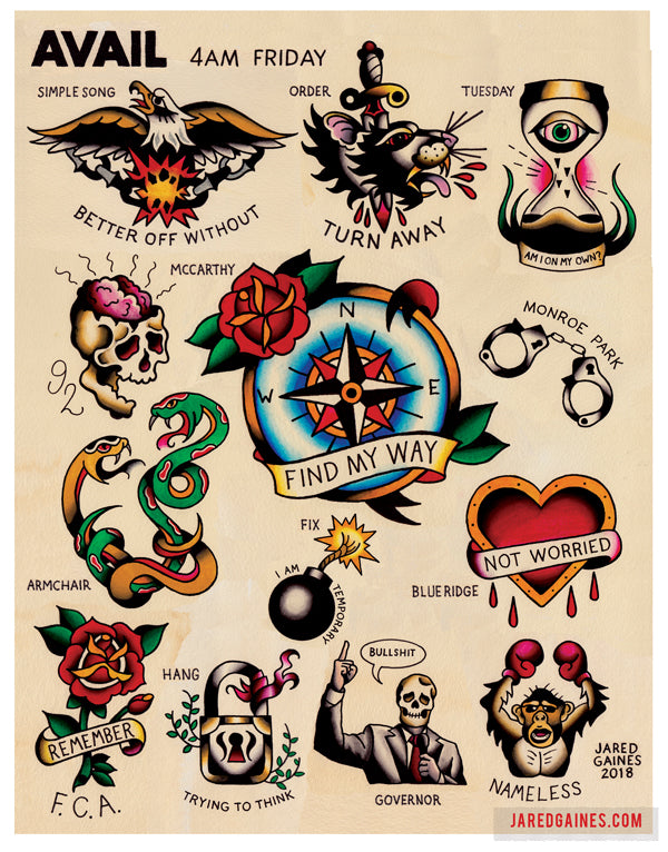 Avail 4am Friday Tattoo flash - Jared Gaines Art