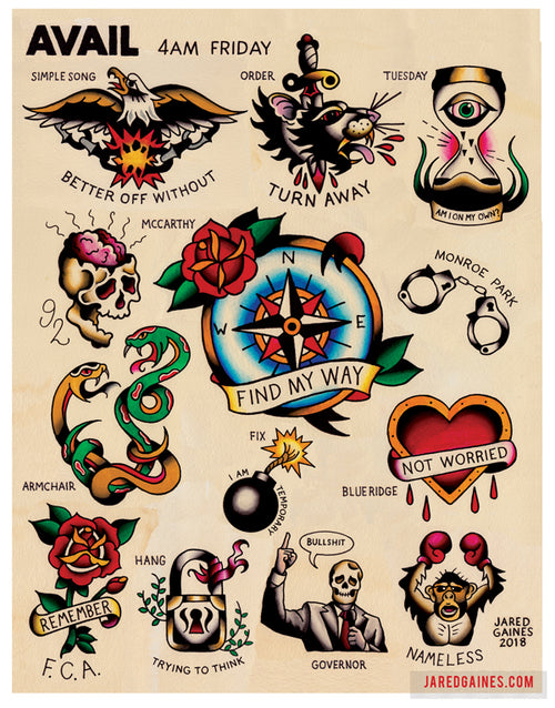 Avail 4am Friday Tattoo flash - Jared Gaines Art