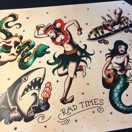 Beach Party Tattoo Flash - Jared Gaines Art