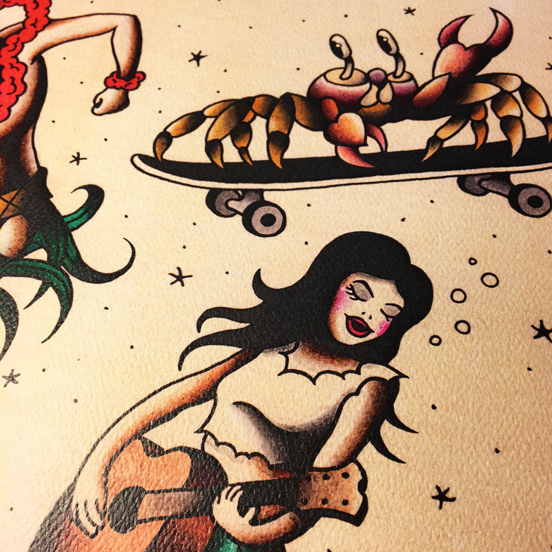 Beach Party Tattoo Flash - Jared Gaines Art