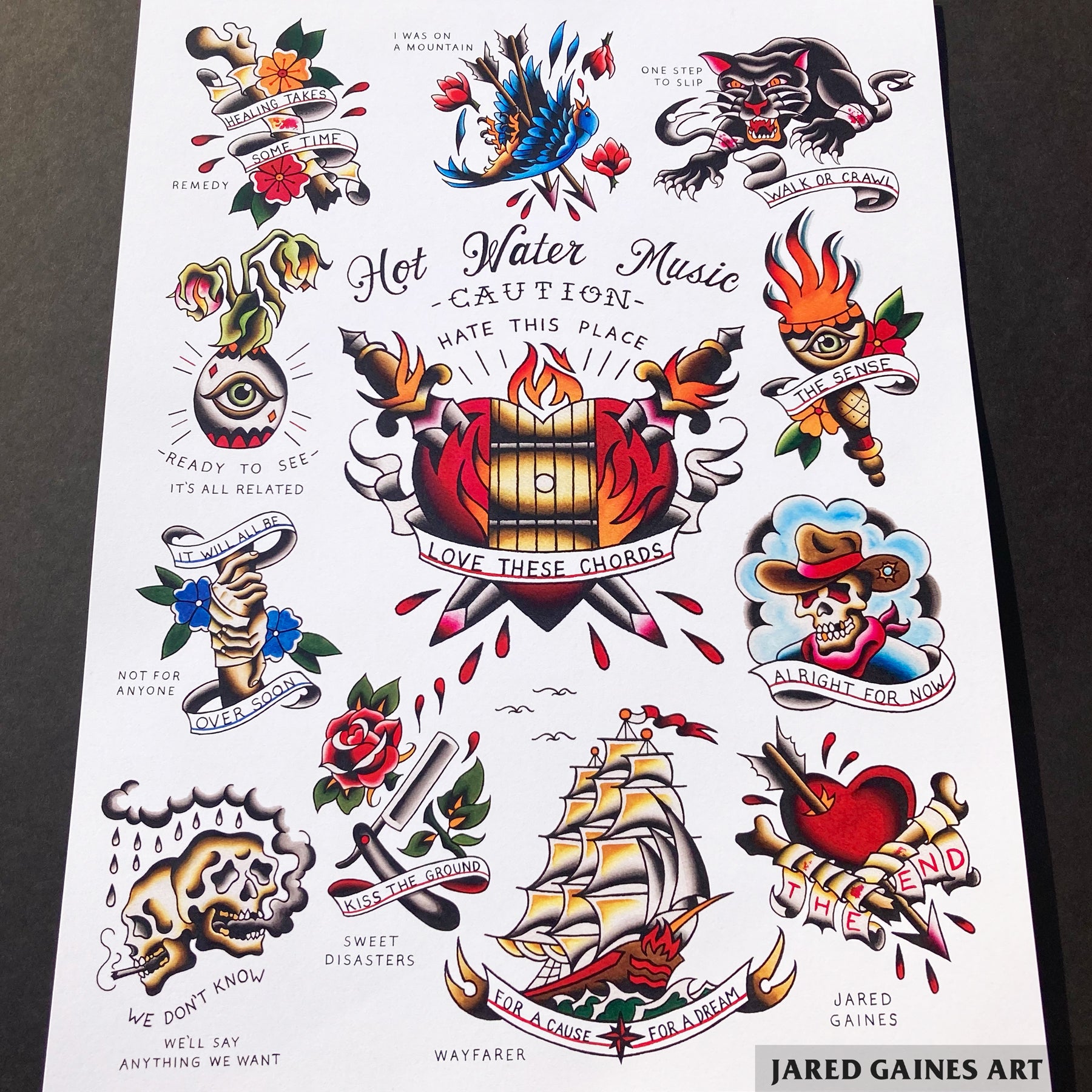 Hot Water Music Caution Tattoo Flash – Jared Gaines Art