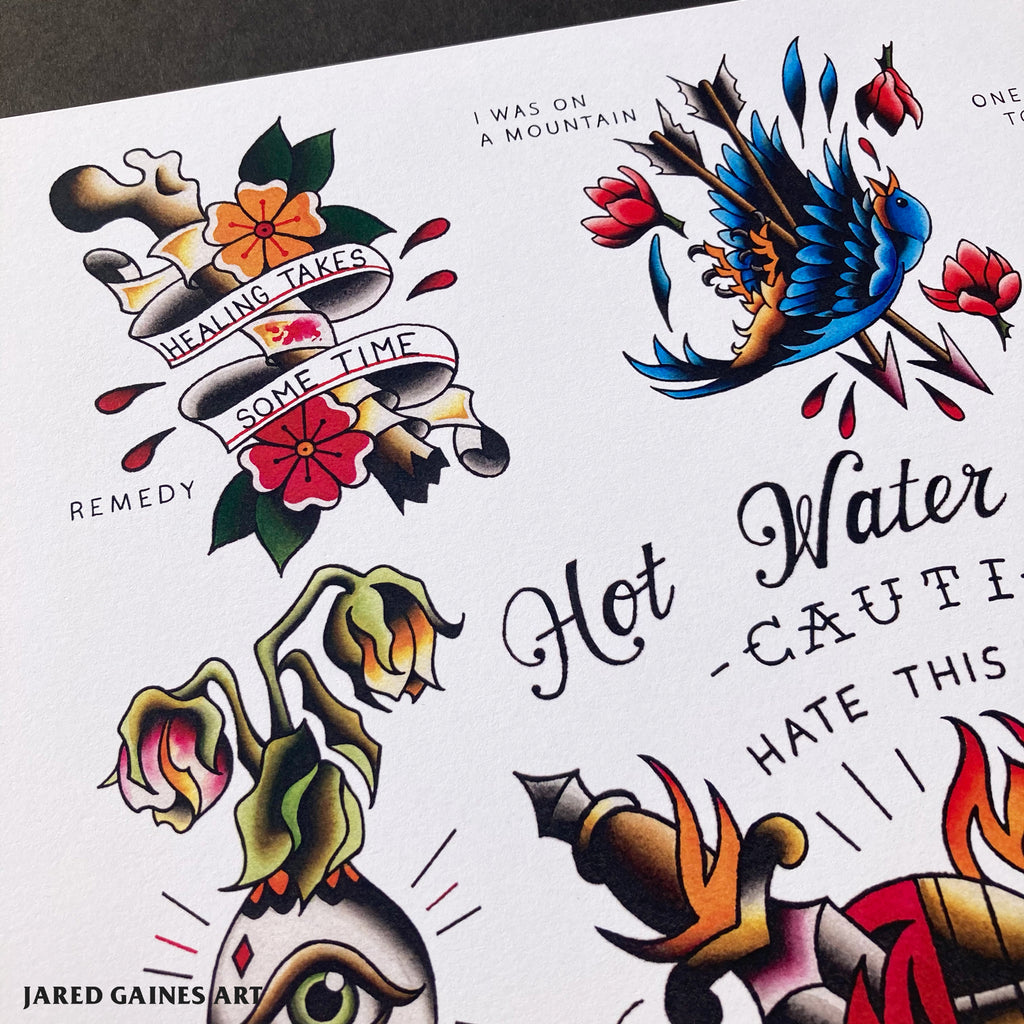 Hot Water Music Caution Tattoo Flash - Jared Gaines Art