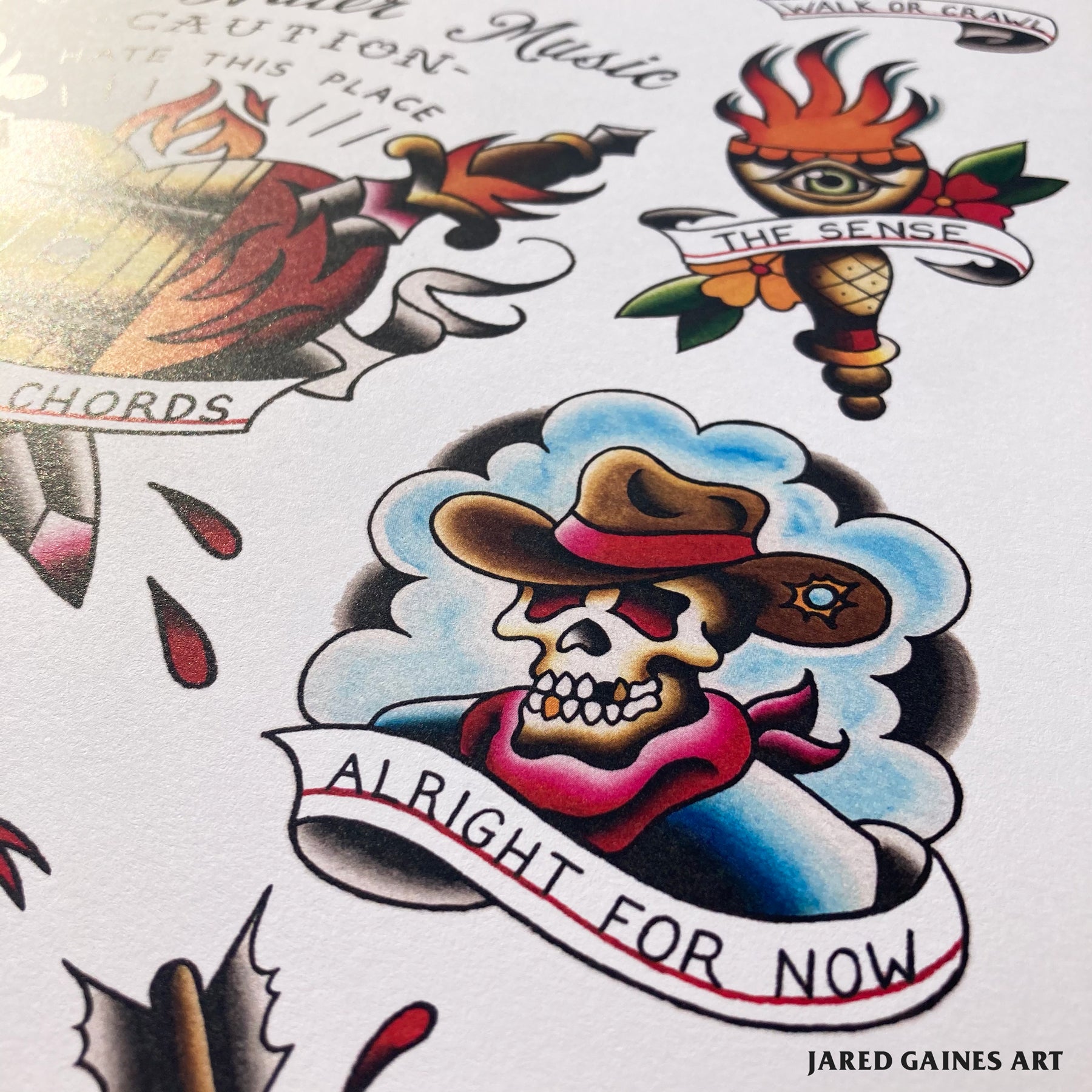 Hot Water Music Caution Tattoo Flash - Jared Gaines Art