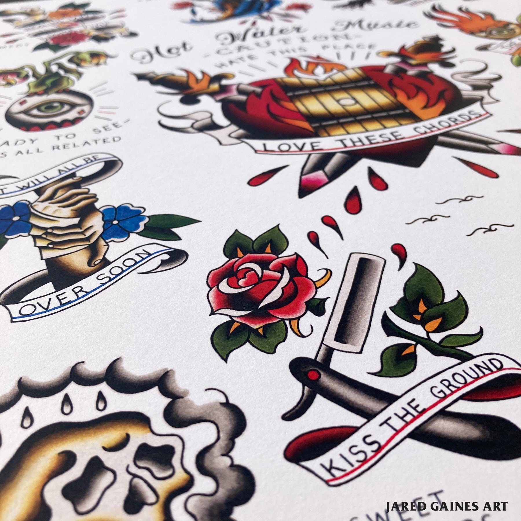Hot Water Music Caution Tattoo Flash - Jared Gaines Art