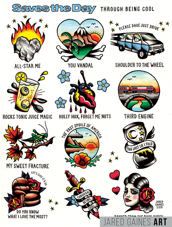 Saves the Day - Through Being Cool Tattoo Flash - Jared Gaines Art