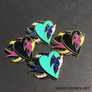 swallow and heart tattoo flash pin