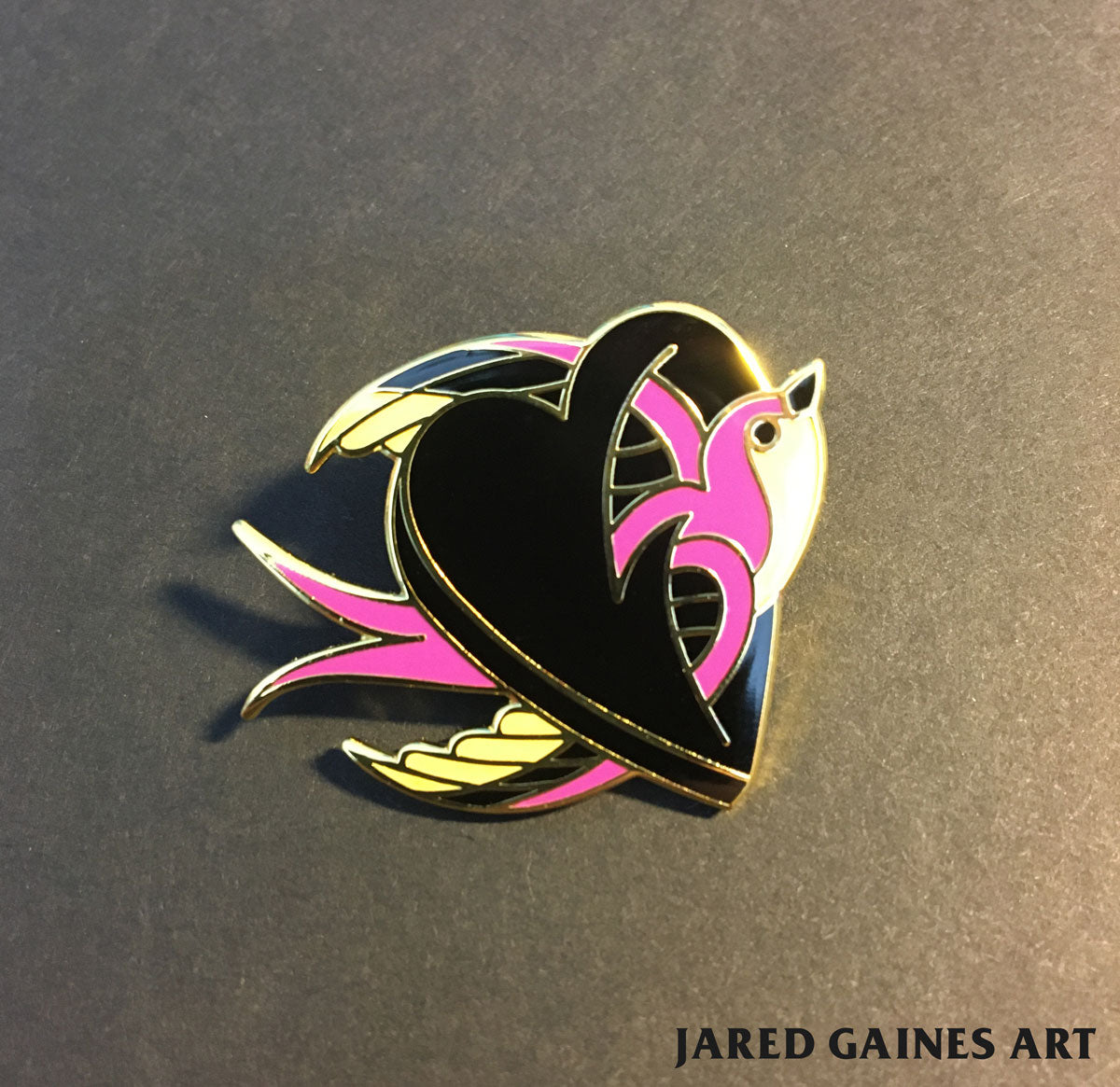 swallow and heart tattoo flash pin