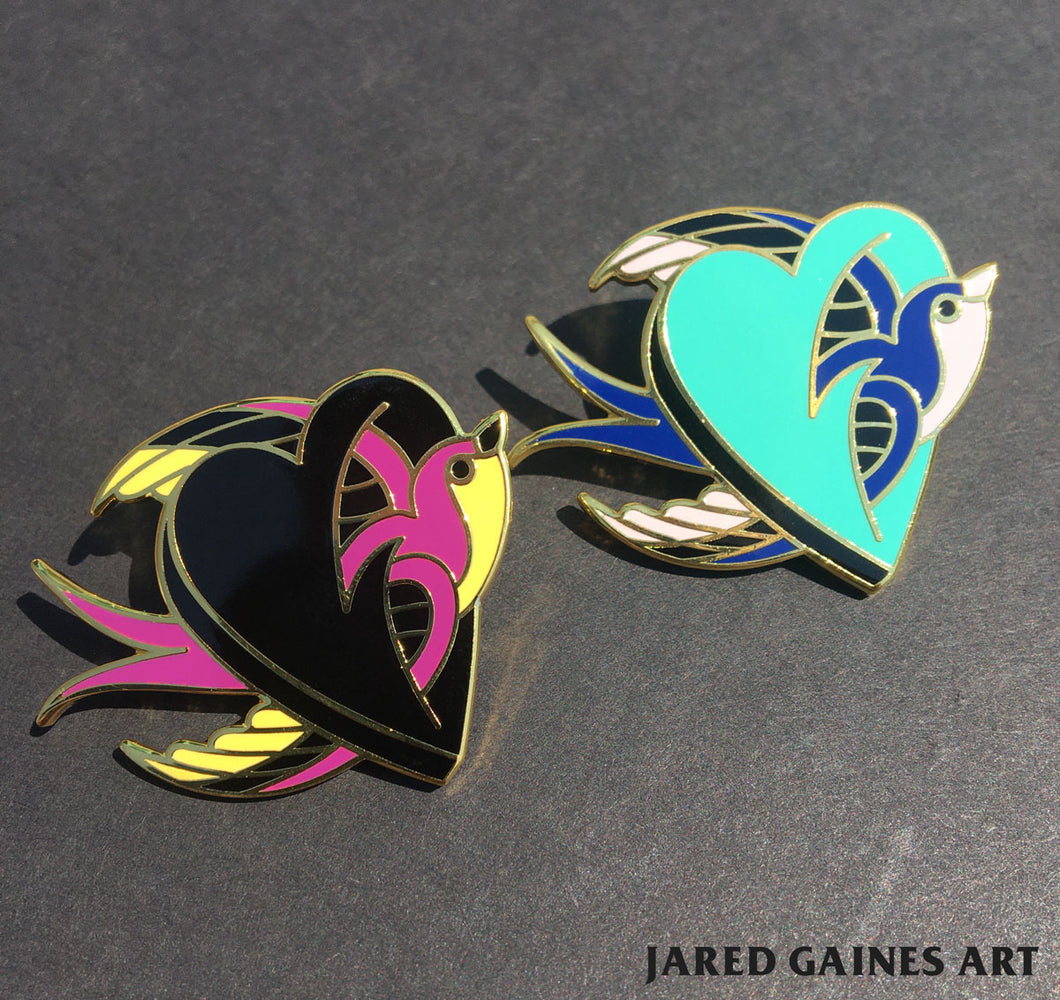 swallow and heart tattoo flash pin